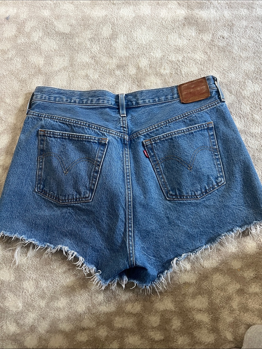 Levi's Medium Blue High-Rise Frayed Denim Shorts